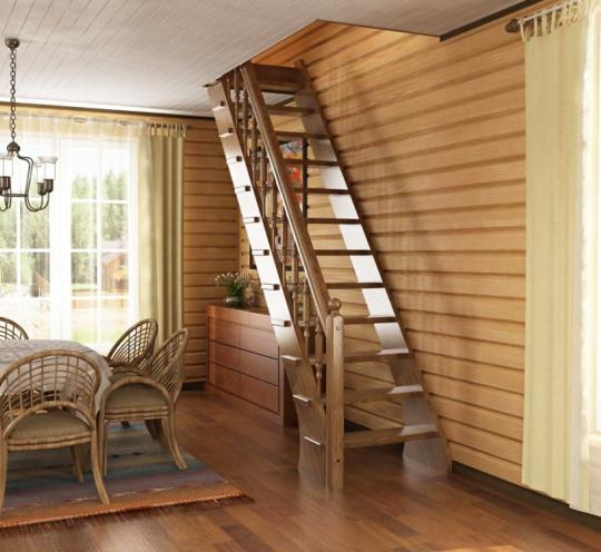 Шикарная маршевая лестница – оптимальный вариант для просторного помещения 